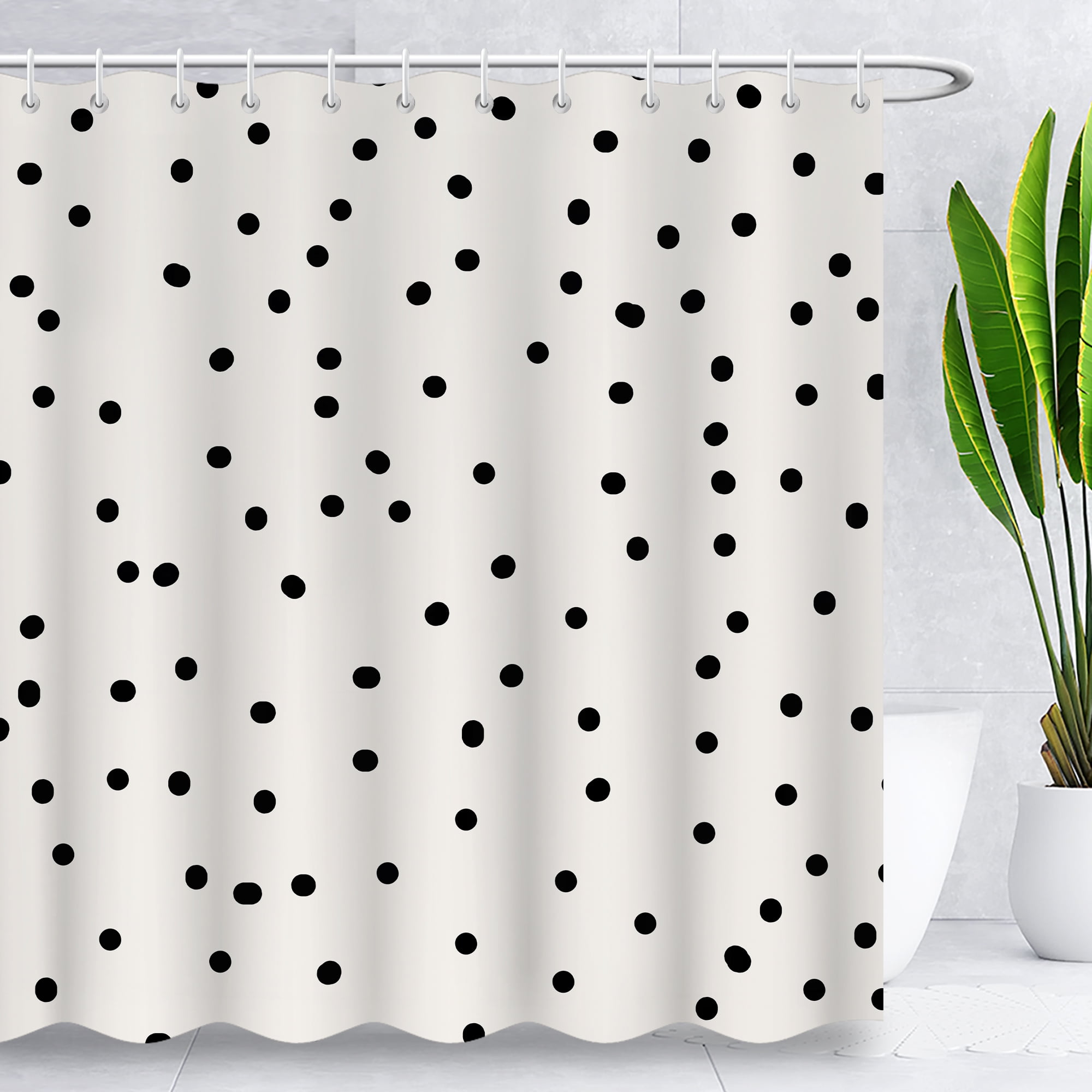 Black Polka dot Shower Curtain Fabric for Bathroom Modern Design