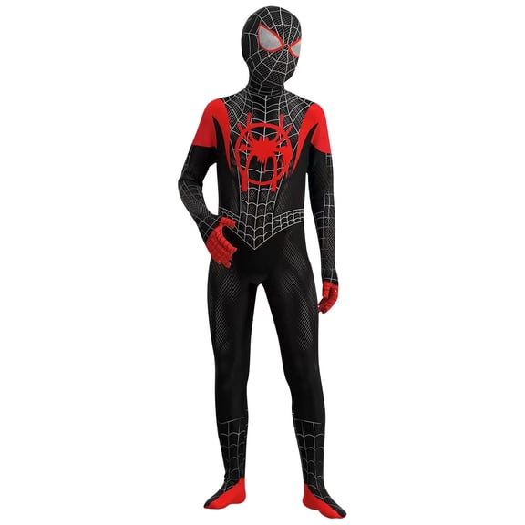 Superhero Style Cosplay Bodysuit Web Pattern Polyester Jumpsuit for Halloween Party Comic Con Stage Performance for Boys and Girls Black 110
