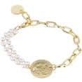 thumbnail image 1 of Pulsera de perlas con eslabones de cadena, pulsera asimétrica con dijes de cadena, joyería para mujer, 1 of 7