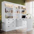 thumbnail image 4 of 83.4"Tall 2 Bookshelf & 1 Writting Desk Suite,Modern Bookcase Suite with LED Lighting, Drawers,Study Desk and Open Shelves,3-Piece Set Storage Bookshelf for Living Room,Home Office,Study room,White, 4 of 9