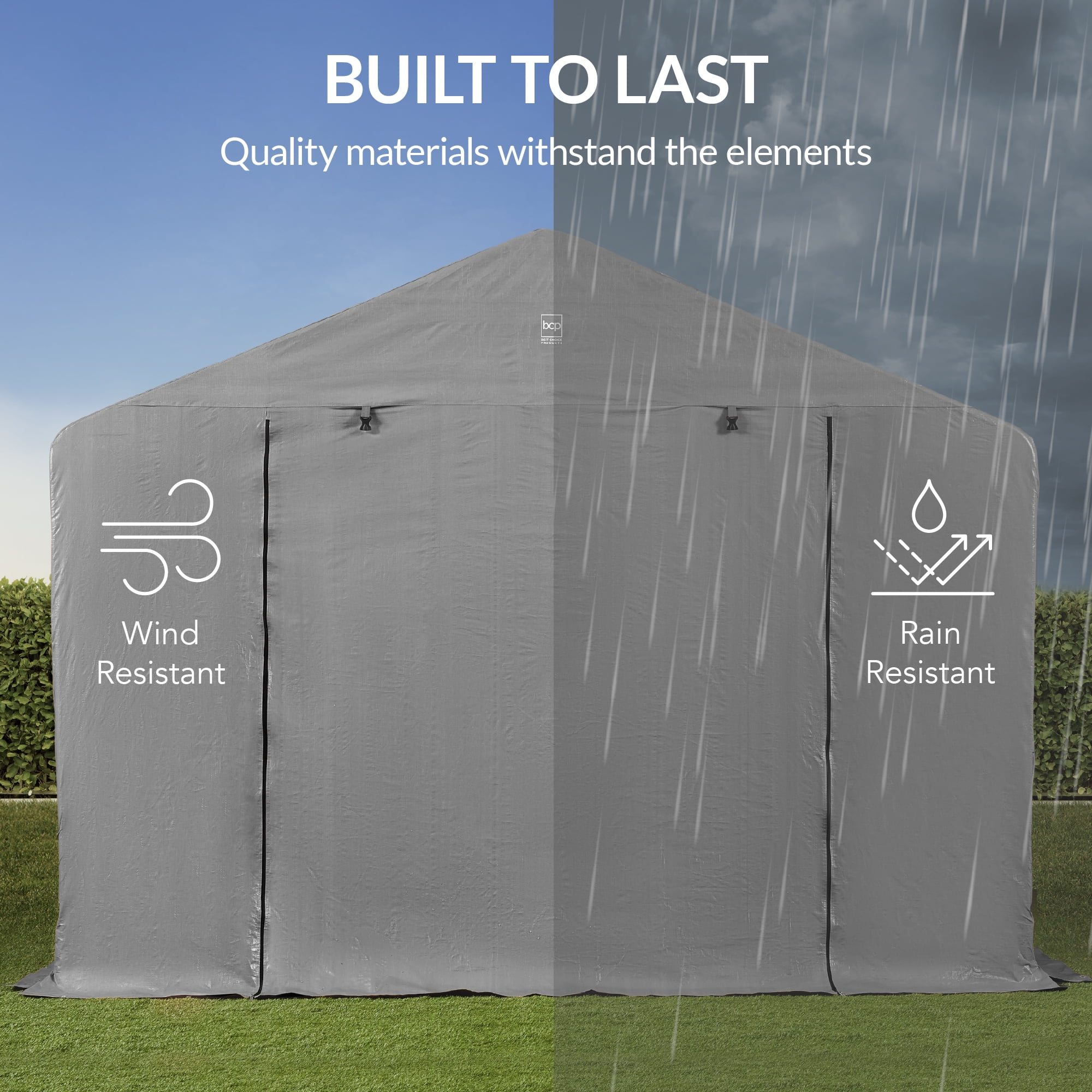 Best Choice Products 10x8ft Outdoor Fabric Storage Shed, Steel Frame, Dual Roll-Up Zipper Doors, Window - Gray