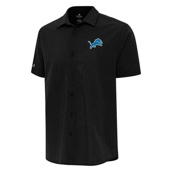 Men's Antigua Black Detroit Lions Activate Woven Button-Up Shirt