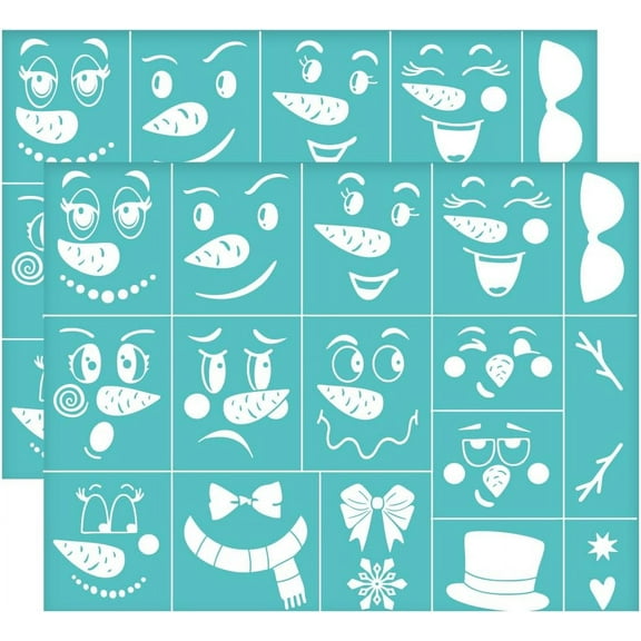 2Pcs 11x8.6 Inch Snowman Emoticon Self-Adhesive Silk Screen Printing Stencil Hat Snowflake Mesh Stencils Christmas Theme Reusable Mesh Stencils Transfer