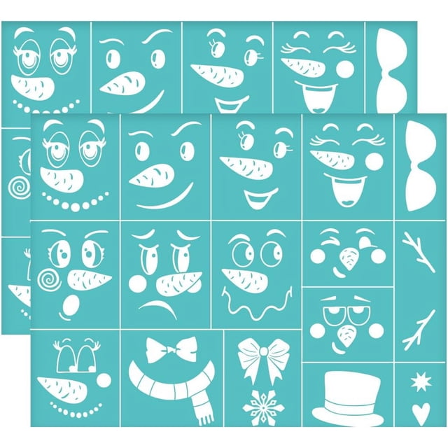 2 plantillas autoadhesivas de 28 x 22 cm (11 x 8,6 pulgadas) para serigrafía con diseño de muñeco de nieve y copo de nieve. Plantillas de malla reutilizables con temática navideña.
