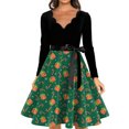 thumbnail image 4 of Women's Fashion Elegant Autumn and Winter Long Sleeve V-Neck Christmas Print Dress for Holiday Parties and Casual Wear, Stylish Women's Seasonal Dress,Dark Green,S, 4 of 4