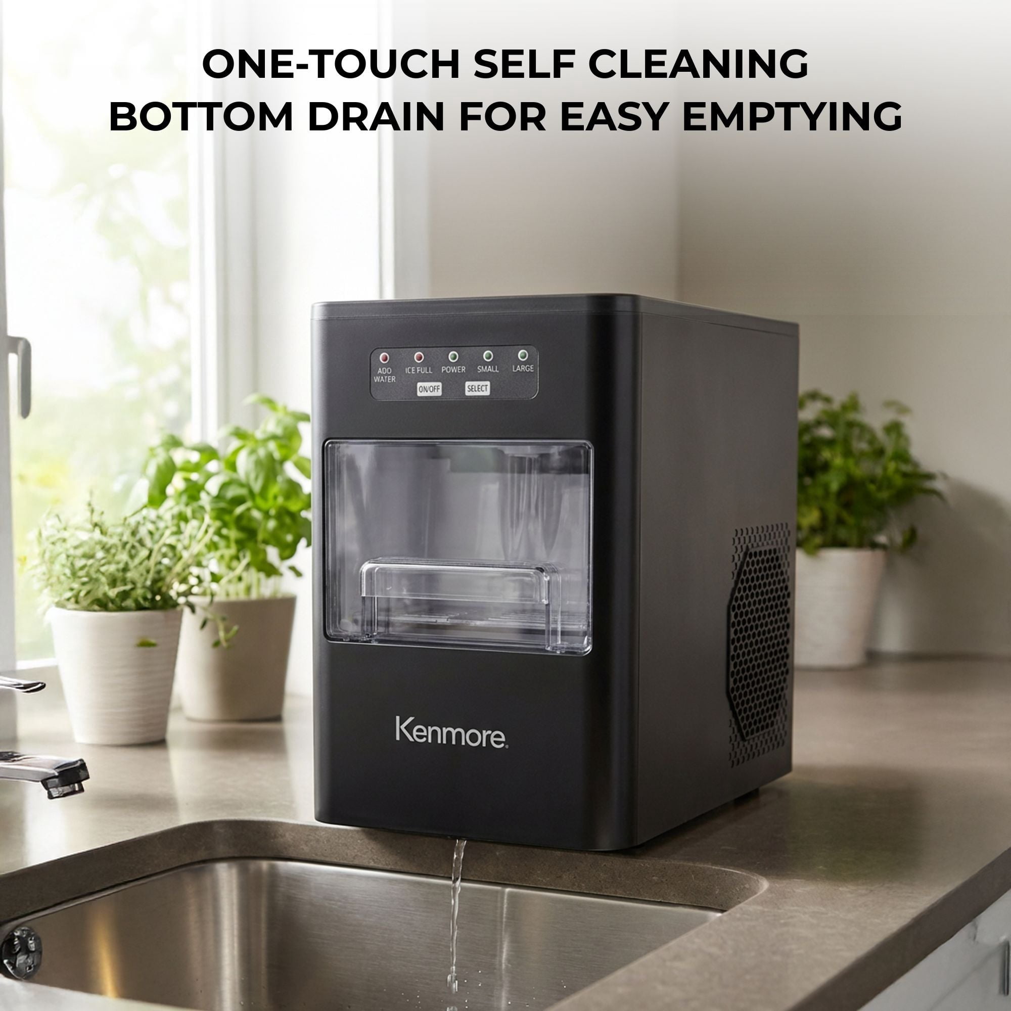 Kenmore Front-Load Countertop Bullet Ice Maker, Portable Ice Machine, 26 lb/Day Ice Cube Maker, Compact Self-Cleaning Ice Maker with Basket and Scoop for Home, Kitchen or RV