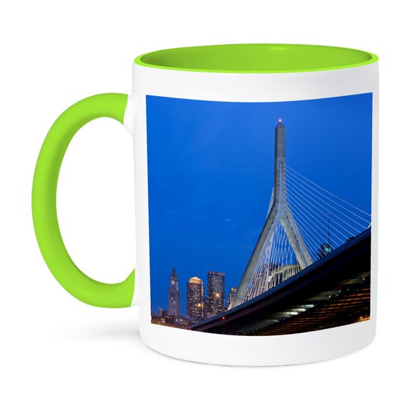 3dRose, USA, Massachusetts, Boston. The Zakim Bridge - US22 WBI0625 - Walter Bibikow, 11oz Two-Tone Green Mug
