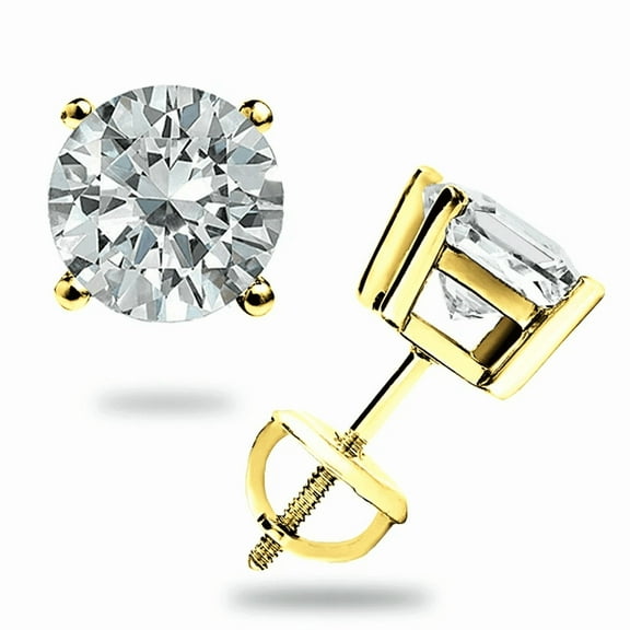 Radiant Jewelry 4.00 ct Moissanite Screw Back 14k Yellow Gold Plated 925 Silver Solitaire Stud Earrings -GRA Certified D/VVS1 8mm