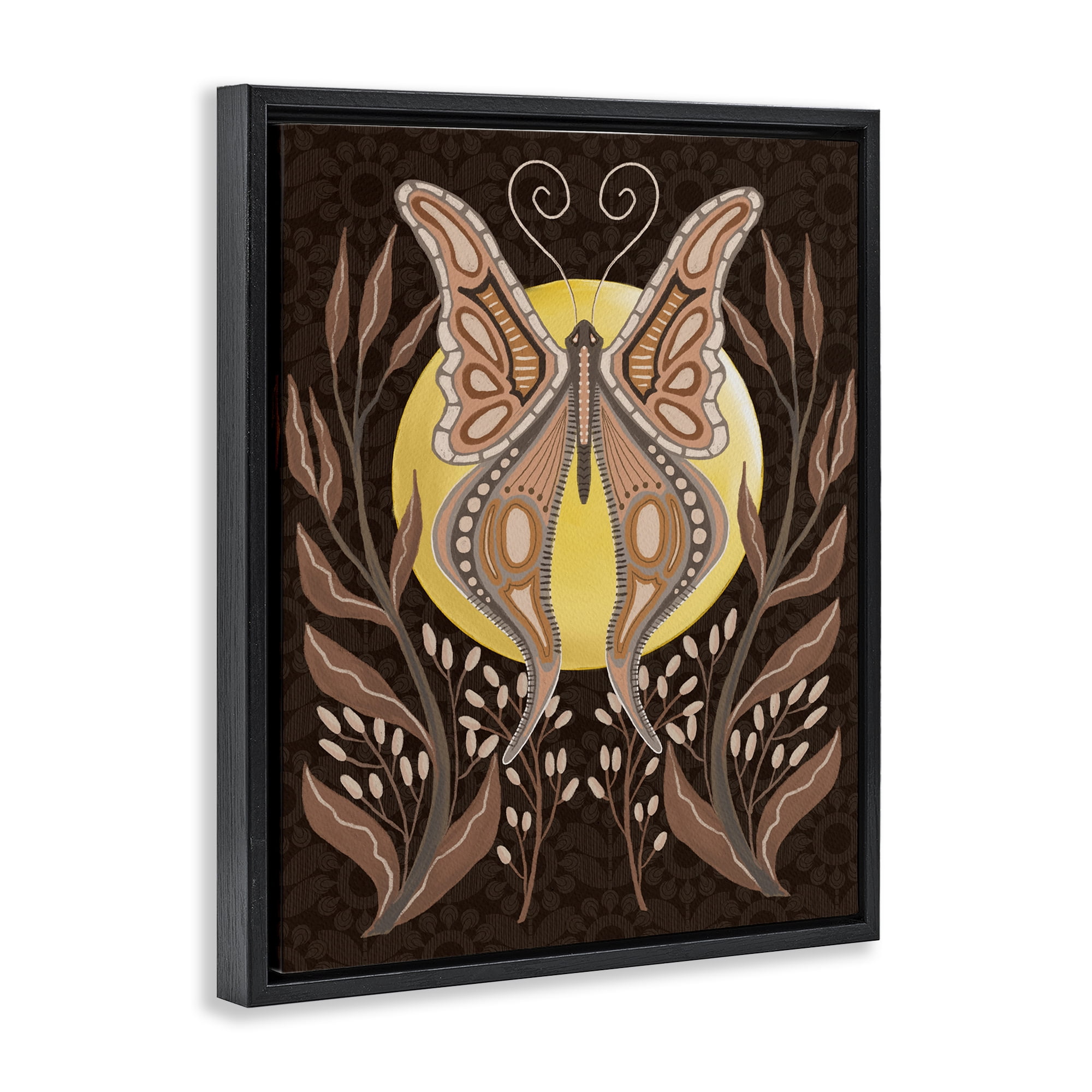 Stupell Industries Moth & Moon Botanicals Insects Painting Black Floater Framed Canvas Art Print Wall Art, 25 x 31