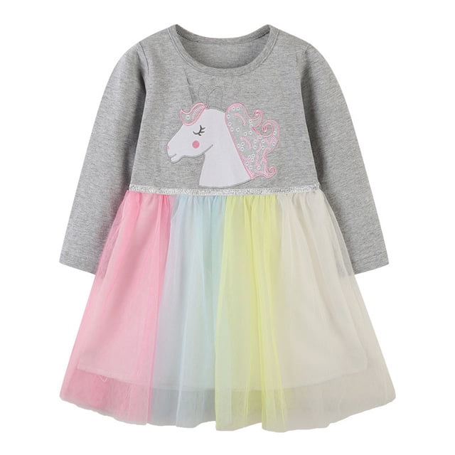AAMILIFE Little Maven Robe Décontractée pour Bébés Filles Automne Rose Jolies Robes à Motif pour Enfants Mignonne et Confortable Vêtements pour Enfants 2-11 Ans