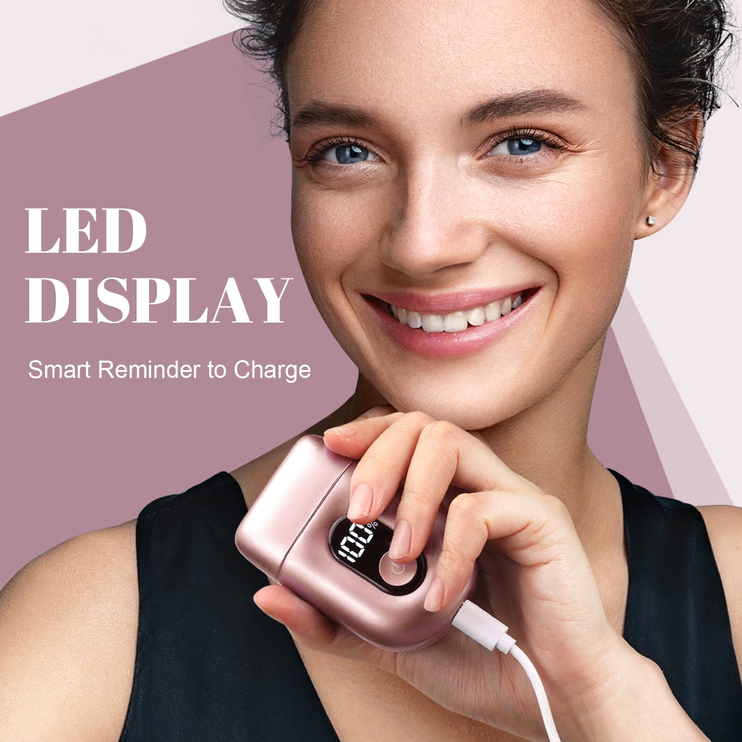 Skdwakiz Electric Razor for Women: Mini Foil Shavers with LED Display - Rechargeable Cordless Bikini Trimmer - IPX7 Waterproof Face Body Razor for Home Travel, Pink