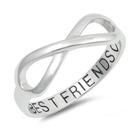 Infinity Best Friends Heart Ring .925 Sterling Silver Friendship Band Size