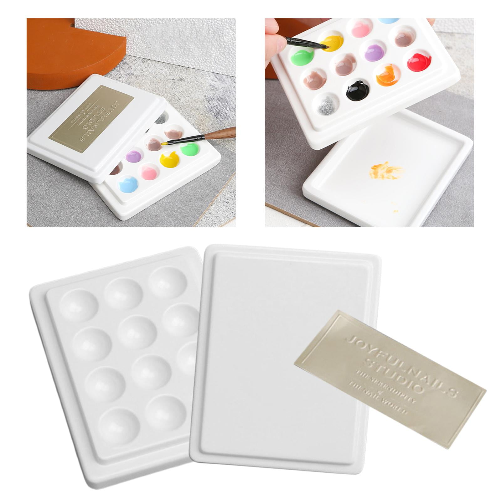 Yunhgft 12-Well Ceramic Porcelain Watercolor Paint Palette with Cover 4x3 inches Mixing