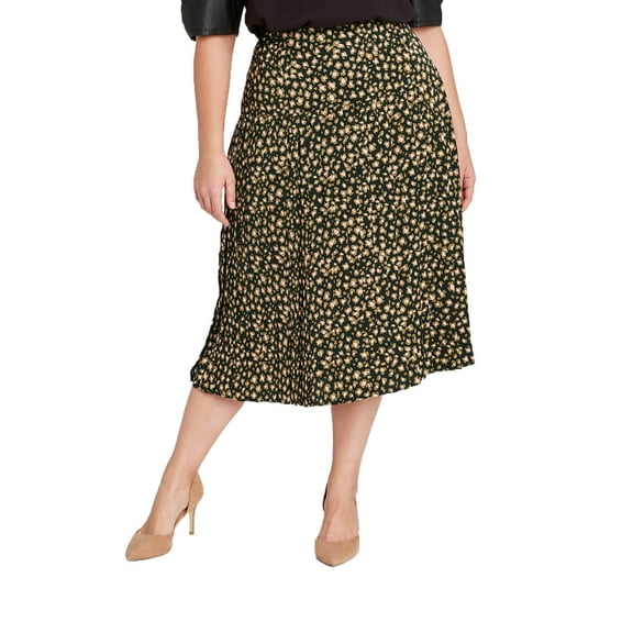 Who What Wear Women's Plus Size Leopard Print Pleated Midi Skirt, Guilded Spots, 14W