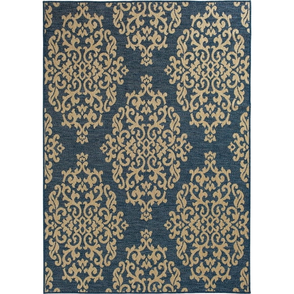 Smithleighs Cobalt Blue and Cream Woven Area Rug