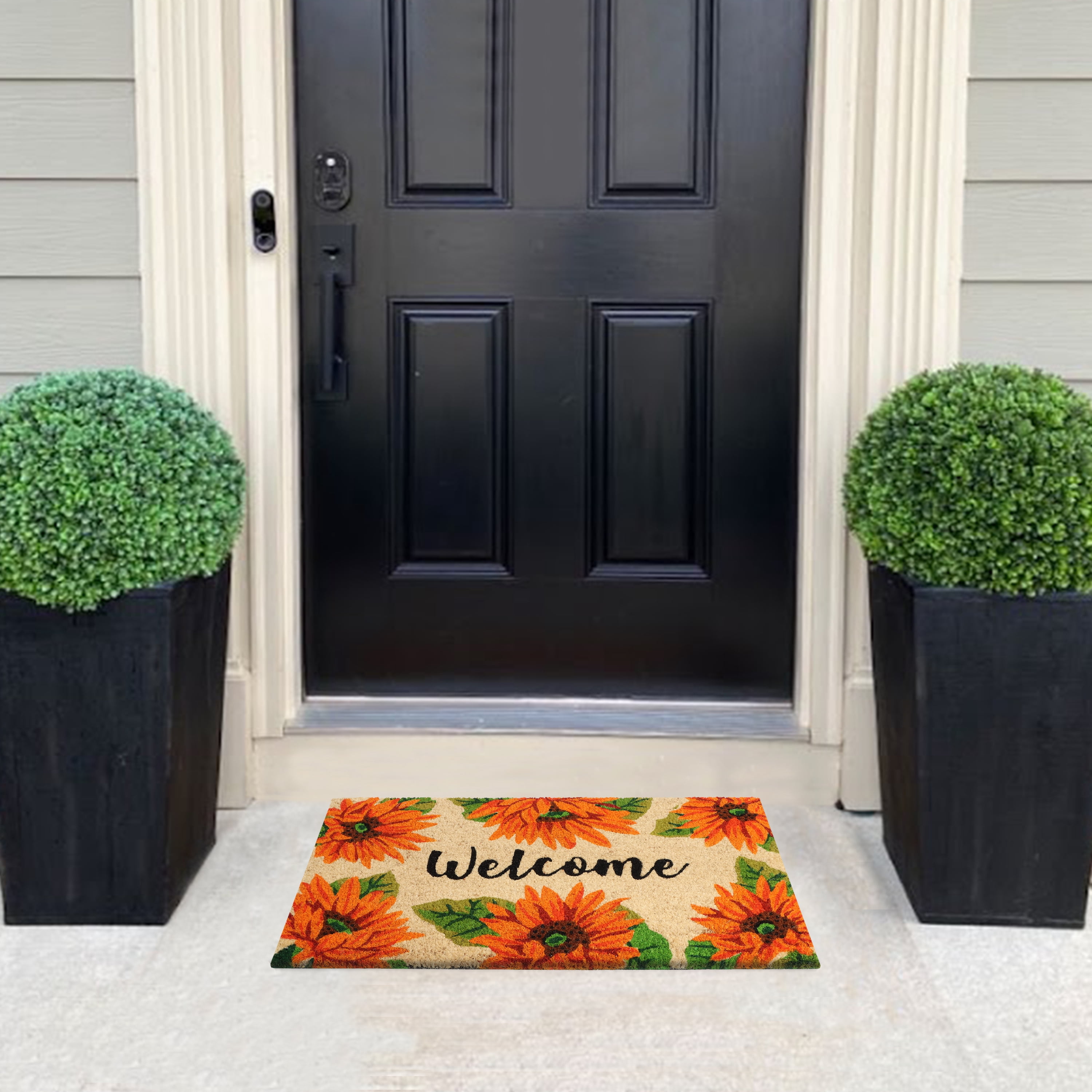 A1HC Natural Coco Coir Doormat, Orange Sunflower, 18"x30", Durable Outdoor Welcome Mat, Non-Slip, Easy to Clean, Pet Friendly