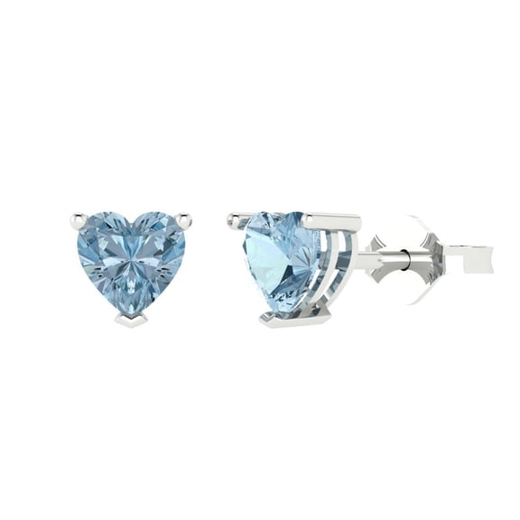 1 ct Push-Back Stud Earrings for Women | 5mm Heart Cut Natural Aquamarine | 18K White Gold