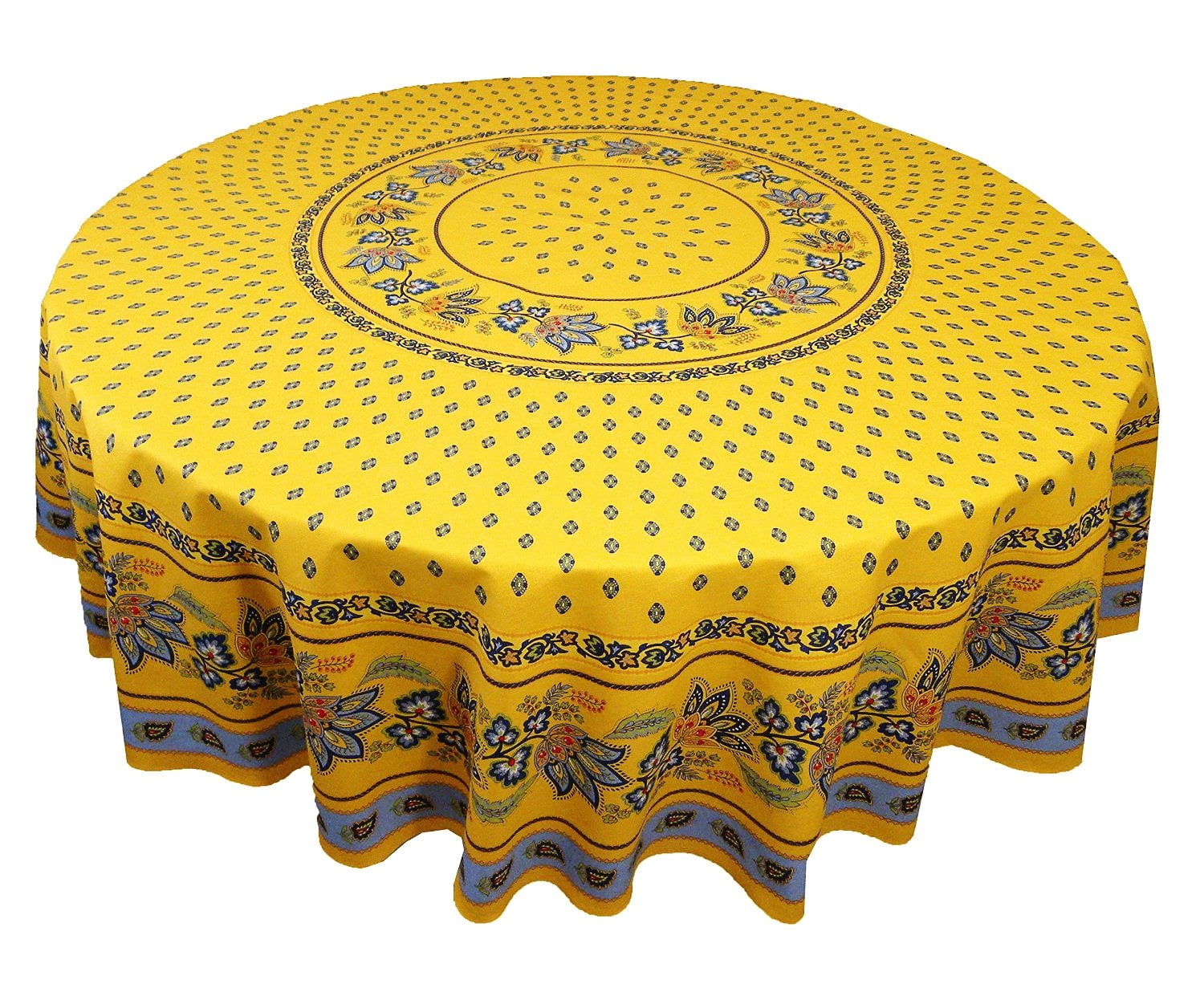 68" Tablecloth Round Lisa Yellow Cotton Coated Provence by Le Cluny