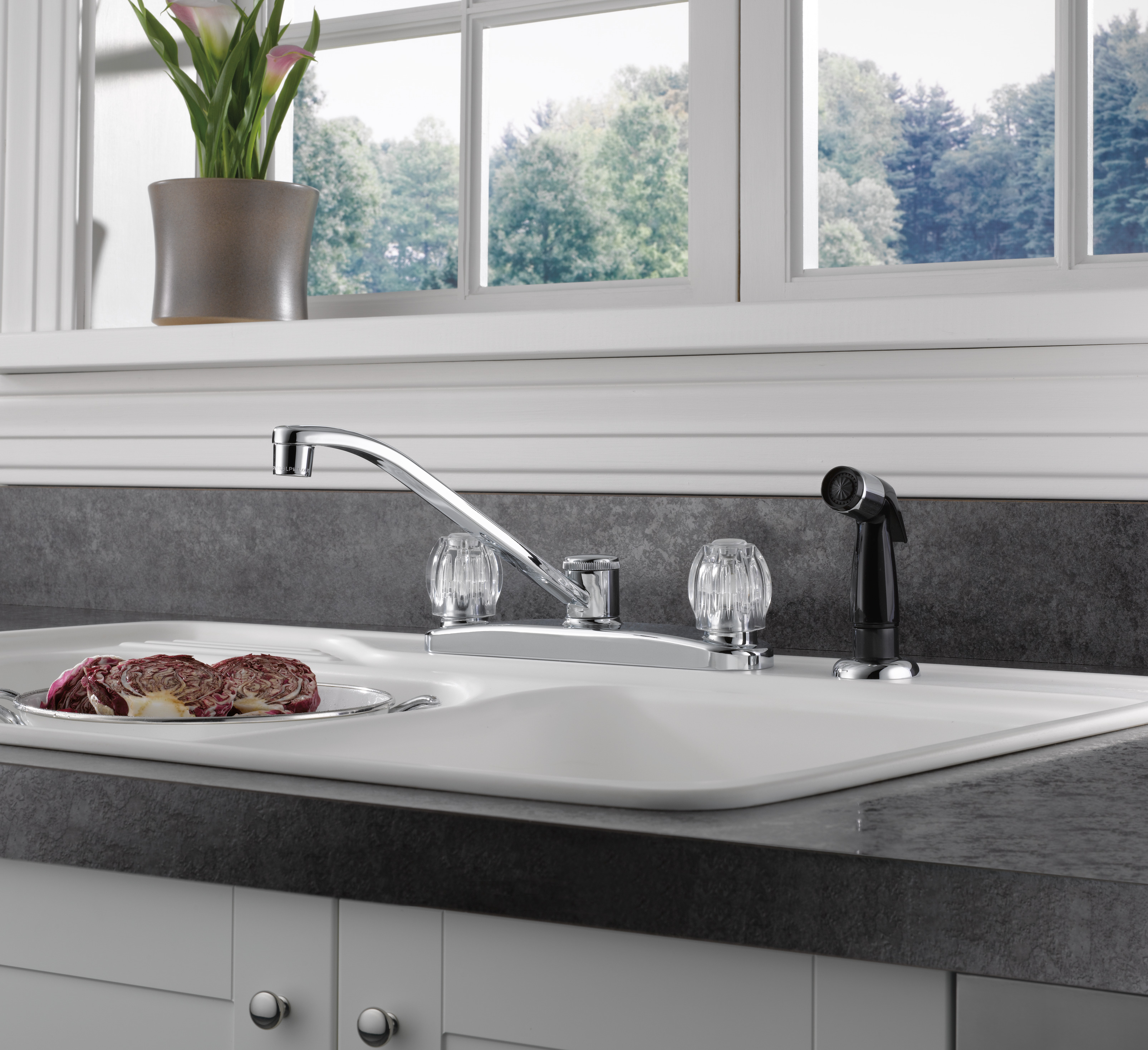Peerless Core Two Handle Kitchen Faucet with Side Sprayer in Chrome