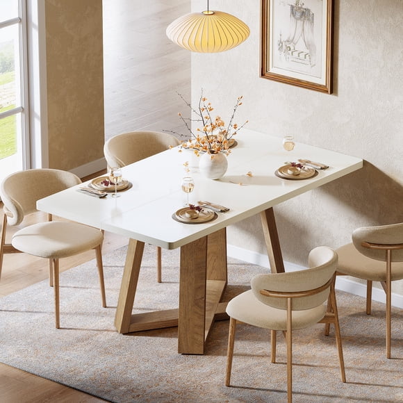 Tribesigns 47-inch Dining Table for 4 People, Modern Kitchen Table with Wooden Legs for Kitchen and Dining Room, Small Space, White and Brown