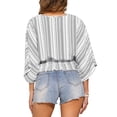 thumbnail image 3 of INSPIRAR CHIC Tops para el verano de mujeres, blusa de gasa con cuello en V, estampado, mangas de murciélago fruncidas, S blanca y negra, 3 of 5
