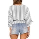thumbnail image 3 of INSPIRAR CHIC Tops para el verano de mujeres, blusa de gasa con cuello en V, estampado, mangas de murciélago fruncidas, S blanca y negra, 3 of 5