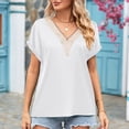thumbnail image 5 of Timegard Womens Tops Satin Casual Cap Sleeve Lace V Neck Solid Color Loose Comfy Tee Tops Summer Fashion, 5 of 7