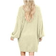 thumbnail image 4 of ClodeEU Women's Plush Pullover Sweater Dress, Long Sleeve V Neck Sweatshirt,Loose Oversized Sweaters Dresses Beige,Womens Plus XL, 4 of 8