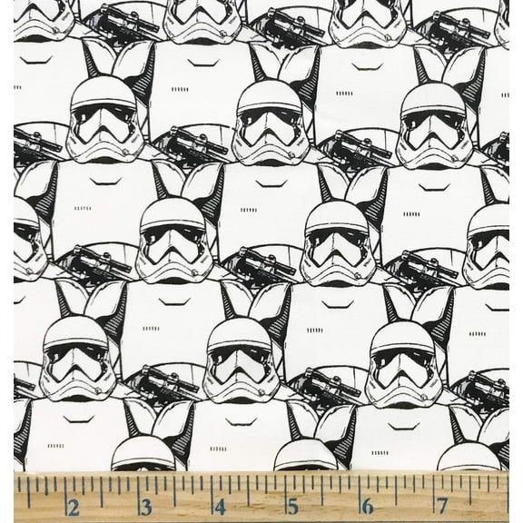 1 Fat Quarter - Star Wars Stormtroopers Black on White Cotton Fabric - 21" X 18"