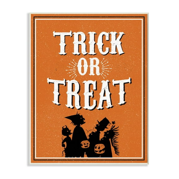 Stupell Industries Trick Or Treat Orange White Cartoon Holiday Word Design Wall Plaque by The Saturday Evening Post, 10" x 15", Wall Plaque