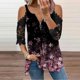 thumbnail image 2 of Mujeres Verano Cremallera Cuello en V Encaje Costura Manga corta Estampado sin tirantes Camiseta Tops Blusas Pompotops  hkajfhjk464445, 2 of 5