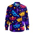 thumbnail image 6 of LNZGNM Mardi Gras Shirts for Men Lapel Mask Printed Button Up Shirts Plus Size Long Sleeve T-Shirts Casual Mardi Gras Tops,Royal Blue 4XL, 6 of 6