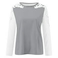 thumbnail image 4 of tklpehg Tshirts Shirts for Women Long Sleeve Shirts Loose Lightweight Blouse Solid Color Ladies Tops Fall Crewneck Lace Hollow Out Tunic Tops Casual Pullover Top(V02_ Gray,M), 4 of 4