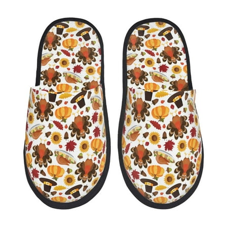 Balery turkey hat Pumpkin Slient Indoor Furry Fleece Comfort House Shoes Soft Non-Slip Home Shoes Cotton slippers House Slippers-- Large