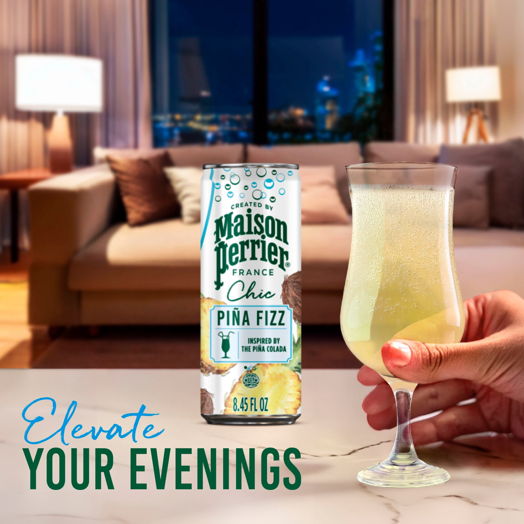 Maison Perrier Chic Mocktails, Pina Fizz Pineapple and Coconut Inspired Non-Alcoholic Cocktail Mixers, 24 Pack