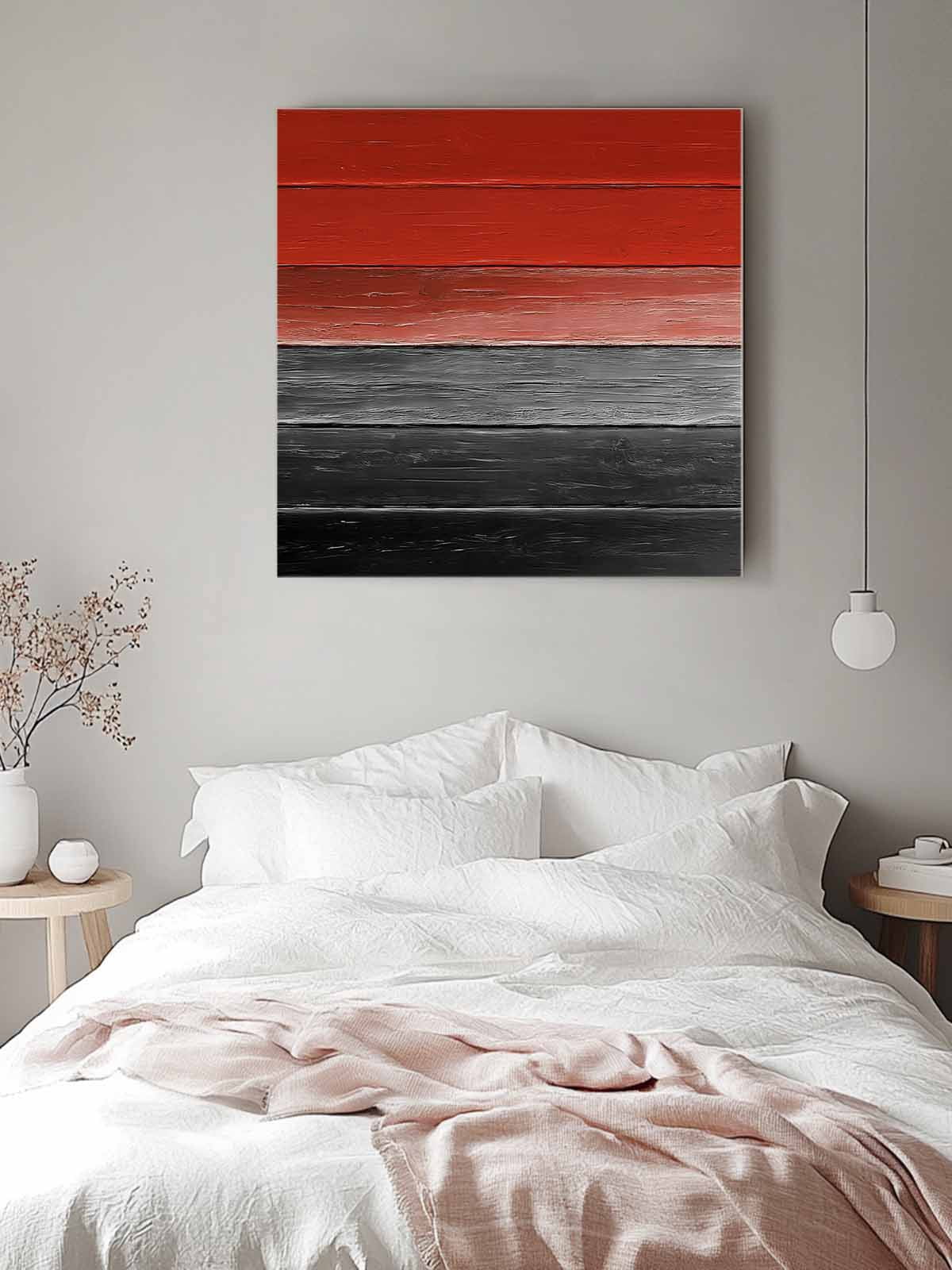 Canvas Print Wall Art Red Black Gradient Wood Grain Vintage Farmhouse Framed Canvas Art Wall Decor Pictures Painting Morden Artwork for Living Room Bedroom, Ready to Hang, 16"x16"
