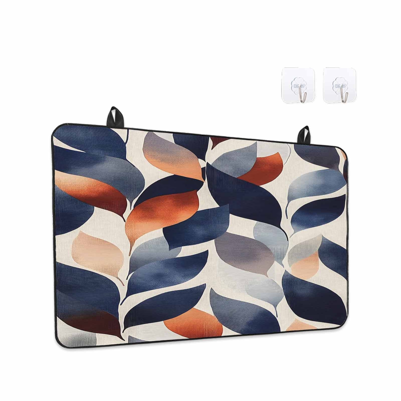 Navy Blue Burnt Orange Stove Top Cover for Electric Stove, Heat-proof & Non Slip Glass Top Stove Cover Protector, Botanical Abstract Palm Leaf Kitchen Flat Cooktop Rubber Mat 24x21 Inches