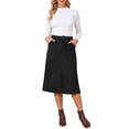 thumbnail image 2 of Womens Corduroy Midi Skirt High Waist A-Line Split Front Casual Fall Winter Long Skirts with Pockets S Black, 2 of 6