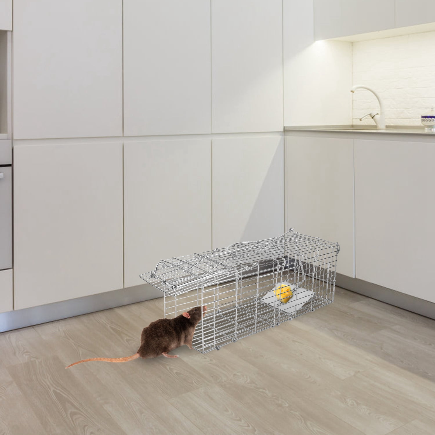 Foldable Rat Trap Cage, TeqHome Humane Live Rodent Trap Cage, 14.37*5.11*8.66 inches Rat Trap Cage Small Live Animal Pest Rodent Mouse Control Bait Catch with Detachable L Shaped Rod
