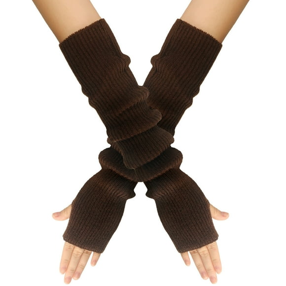 yievot Women Fingerless Thumb Hole Long Gloves Winter Wrist Arm Warmer Solid Knitted Long Fingerless Gloves Mitten
