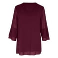 thumbnail image 4 of Women Fashion Solid V Neck Casual Three Quarter Sleeve Pearl Chiffon T Shirt Top Dark Shirt for Women Solid Womens Shirts Women Tops Spandex Women Tee Women Top New Loose Fit Athletic Tops for Women, 4 of 4