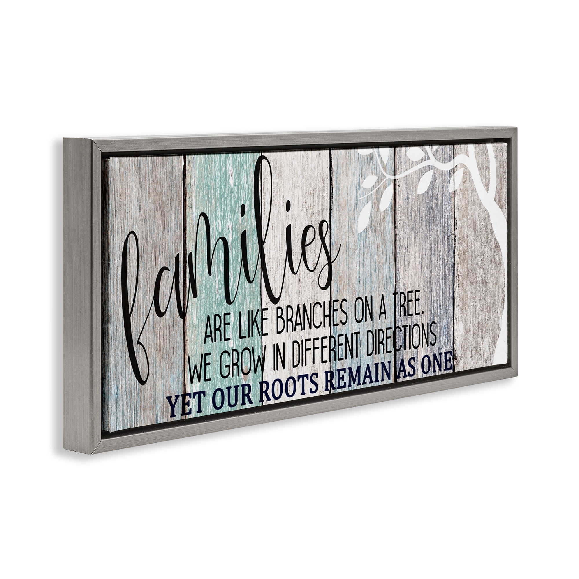 Stupell Industries Inspirational Families are Branches Quote Typography Painting Gray Floater Framed Canvas Art Print Wall Art, 25 x 11