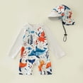 thumbnail image 3 of Long Sleeve Swimsuit for Boys with Print, Half-Zip Conjoined Design with Swim Hat for Summer Beach Pool, 3 of 5