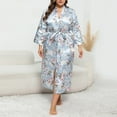 thumbnail image 2 of Women's Plus Size Satin Robes Vintage Boho Floral Silky Short Kimono Robe Bridesmaid Bride Birthday Party Nightwear, 2 of 4