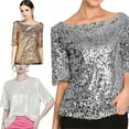 thumbnail image 3 of Aellinatey Glittering Womens Sequined T Shirt Party Wear Half Sleeve Shinning Blouse Top, 3 of 15