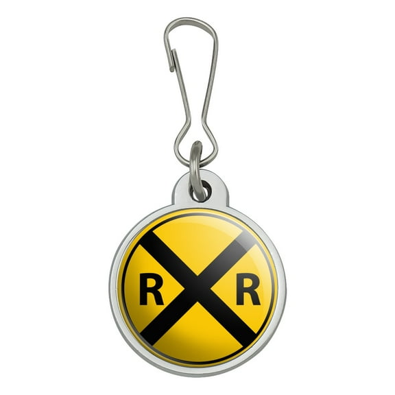 Railroad Crossing Traffic Sign Train Jacket Handbag Purse Luggage Backpack Zipper Pull Charm