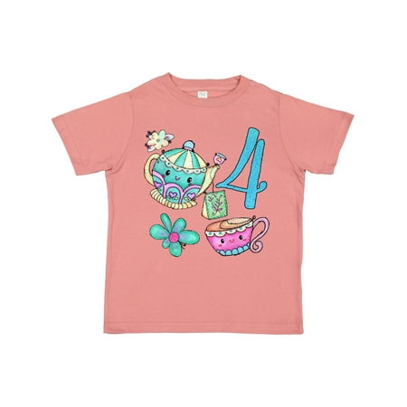

Inktastic Cute Tea Party 4th Birthday Gift Toddler Boy or Toddler Girl T-Shirt