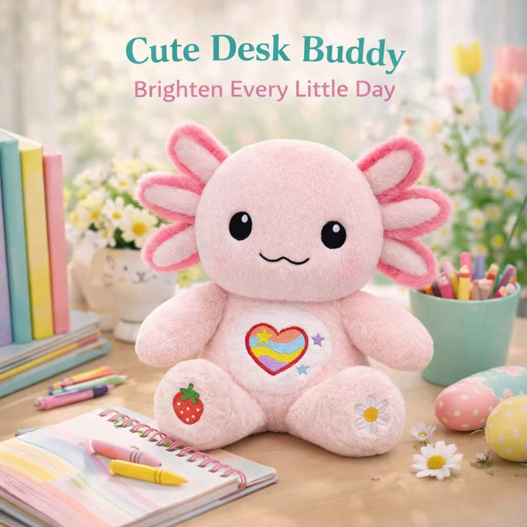 27cm/10.6in Pink Axolotl Plush Toy, Easter Plush Stuffed Animal for Kids, Soft Kawaii Gift, Cute Spring Basket Stuffer, Easter Party & Birthday Decor
