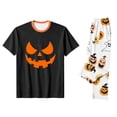 thumbnail image 4 of Family Matching Halloween Pajamas Set Pumpkin Skeleton Short Sleeve Spooky Pajamas Bat Skull Funny Wide Leg Pjs, Women:2XL, 4 of 7