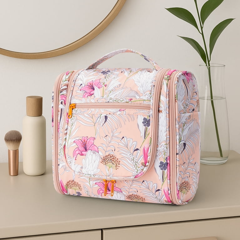 Narwey Hanging Toiletry Bag, Pink Makeup Organizer photo 3